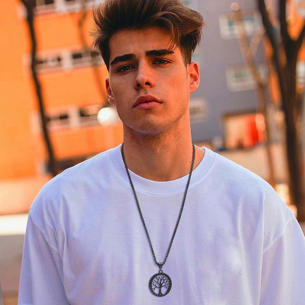 Vòng cổ Bằng Thép Không Gỉ Mặt Hình Cây Sự Sống Màu Đen Bạc Cá Tính Thời Trang Thường Ngày Cho Nam