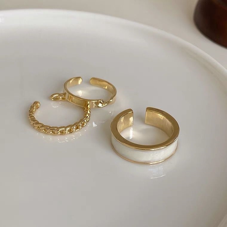 Set 3 Nhẫn Đeo Tay Có Thể Điều Chỉnh Kích Cỡ Phong Cách Hàn Quốc Thời Trang