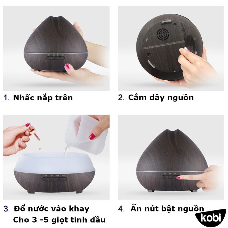 Máy khuếch tán tinh dầu búp sen 550ml, Máy phun sương khuếch tán tinh dầu đào tiên sang trọng