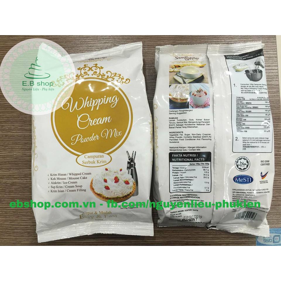 BỘT WHIPPING CREAM HIỆU SNOW WHIP 100GR/500GR LÀM KEM PHA CHẾ TRANG TRÍ BÁNH