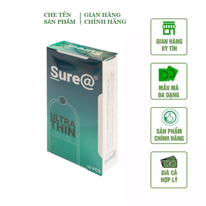 Bao cao su siêu mỏng siêu trơn Sure Ultra Thin - hộp 10 bao - Chính hãng