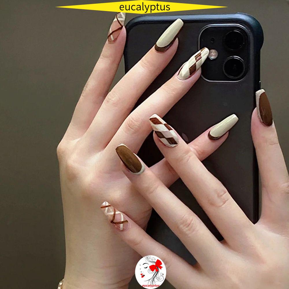 Bộ 24 Móng Tay Giả Dạng Nhấn Đóng Đinh Có Thể Tháo Rời Che Phủ Toàn Diện