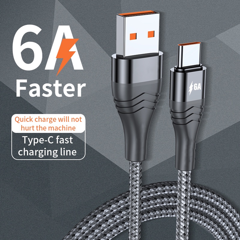 Cáp Sạc Nhanh Type C USB 6A Bện Hợp Kim Bền Cho Tất Cả Điện Thoại Thông Minh