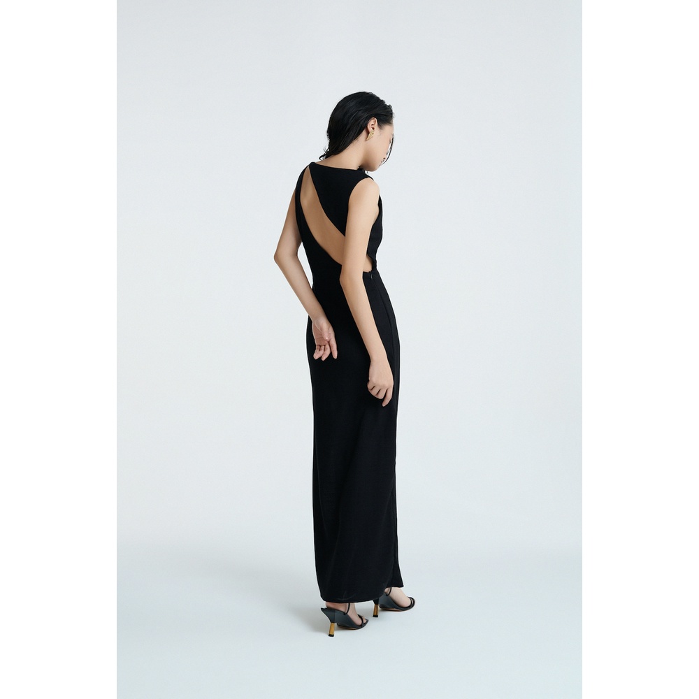 Đầm dài vải Linen đen cut-out lưng CHEN - CLASSY DRESS