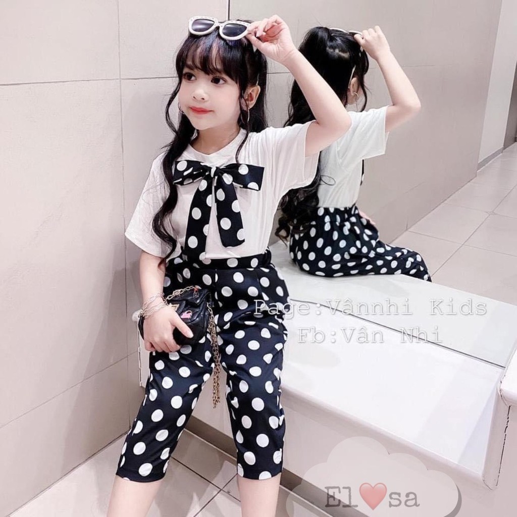 Set áo pull nơ - quần baggy lụa hoạ tiết chấm bi bi và da báo sành điệu cho bé gái - SET21-bé-gái-quần-ngố