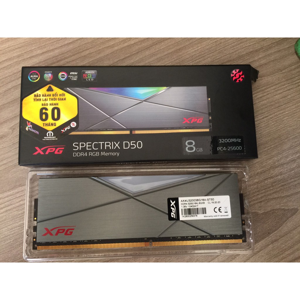 Ram 8GB ADATA XPG Spectrix D50 DDR4 (1x8) Bus 3200Mhz RGB (AX4U320038G16A-ST50)