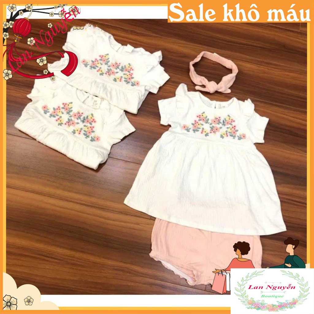 Bán sỉ Bộ đũi áo trắng thêu hoa quần hồng cho bé gái