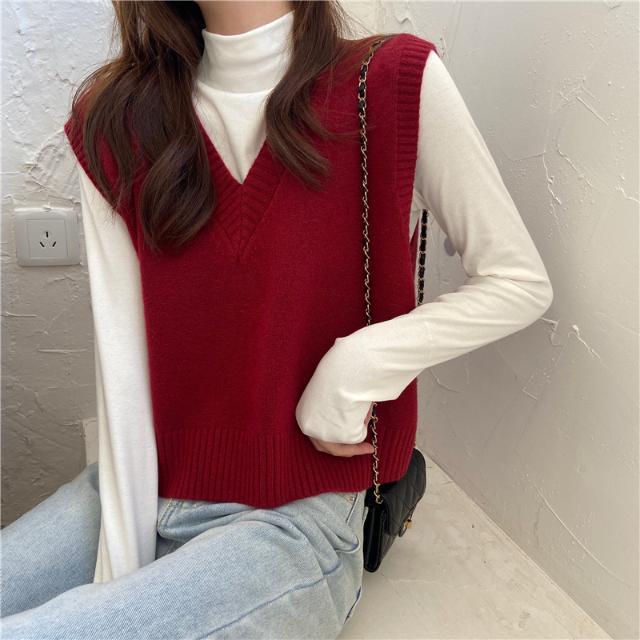 Korean style loose sweater V-neck school wind knit vest | BigBuy360 - bigbuy360.vn