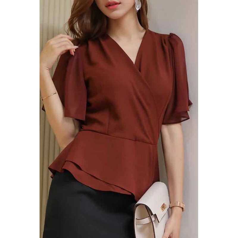 [Mã BMBAU50 giảm 50K đơn 150K] ZERASY - Áo kiểu nhún bèo kai cổ đắp chéo duyên dáng