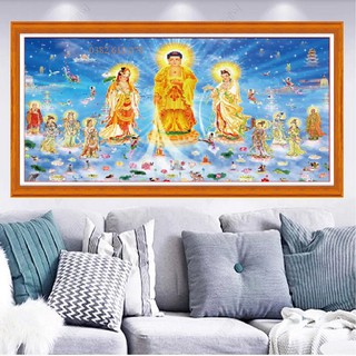 Tranh đính đá abc 3d thế giới tây phương tam phật, kích thước 130x86cm