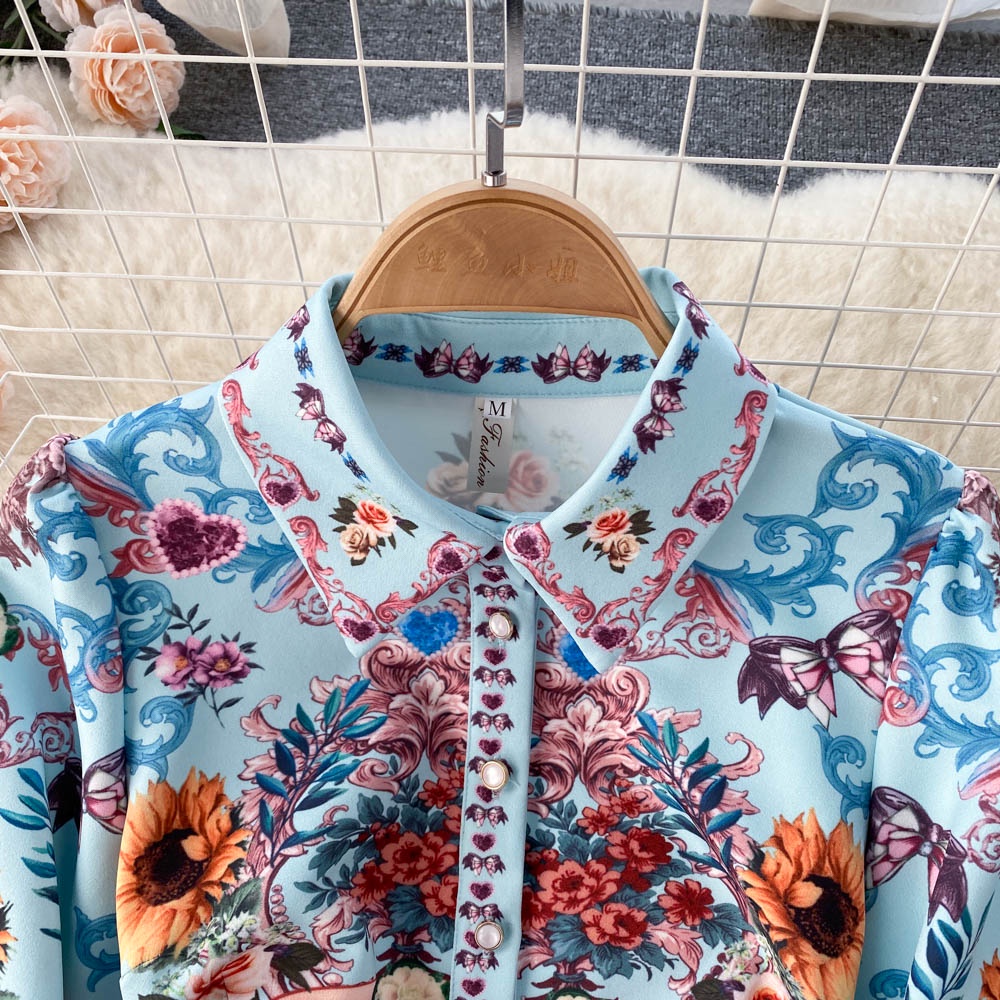 Váy sơ mi dài tay hoạ tiết sang trọng  180222