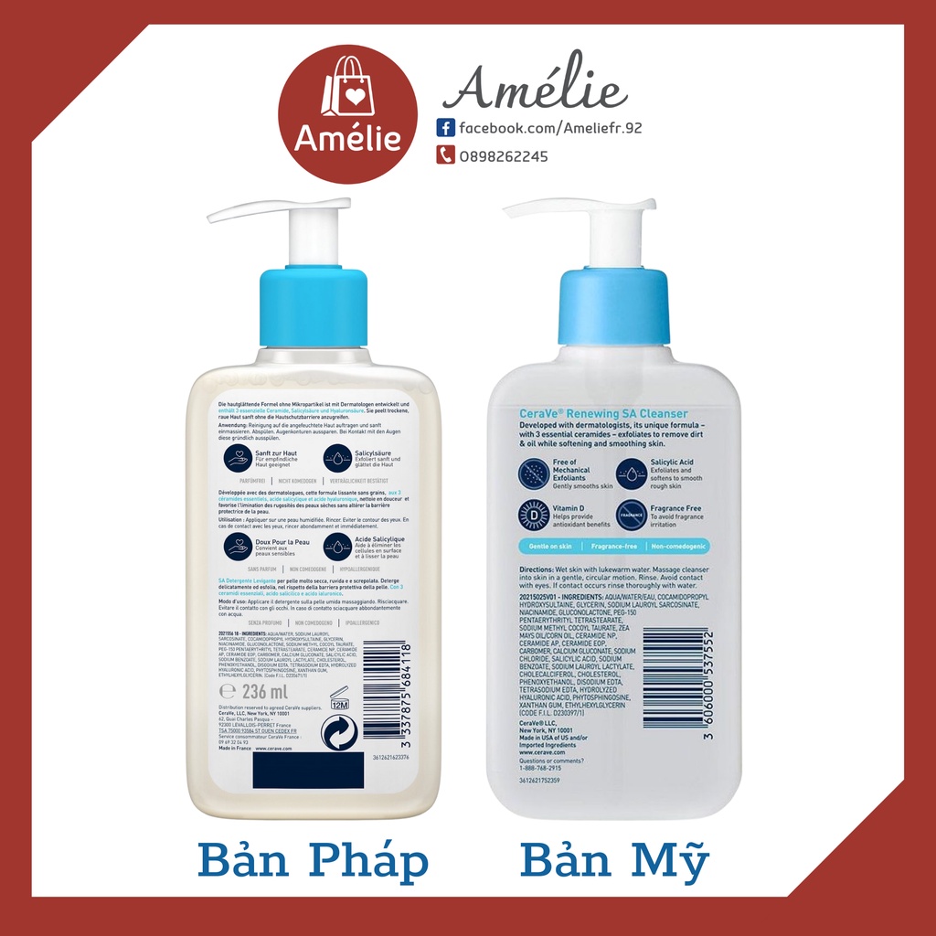 Sữa rửa mặt dạng gel tạo bọt làm mịn da Cerave SA Smoothing Cleanser chứa Salicylic Acid