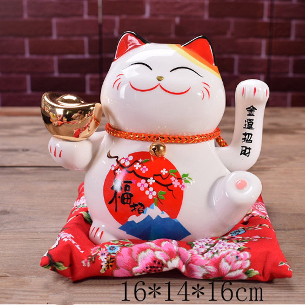 Mèo Thần Tài bằng sứ vẫy tay 16cm - đỉnh vàng may mắn tài lộc | BigBuy360 - bigbuy360.vn