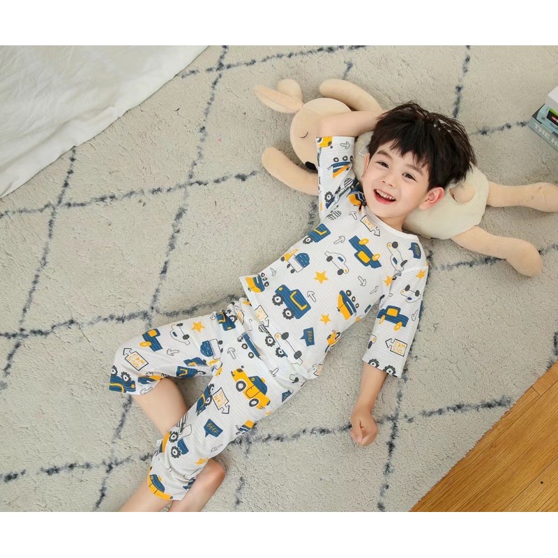 Bộ Lửng Cotton Sợi Tre, Đồ Bộ Mặc Ngủ Điều Hoà,Bộ Mặc Nhà , Đồ Bộ Cho Bé Trai Size 90-140