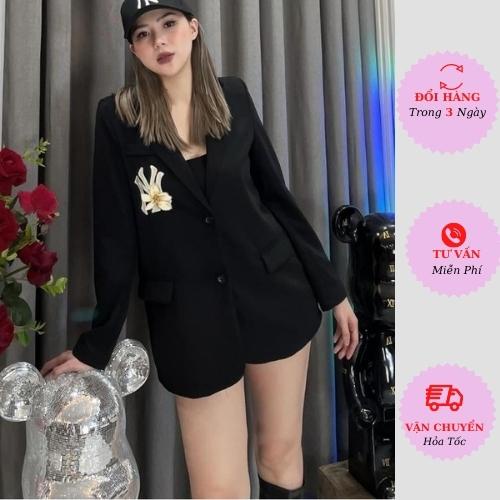 Áo khoác vest blazer nữ huy hiệu chữ dài tay oversize phom rộng công sở cá tính ulzzang Hàn Quốc