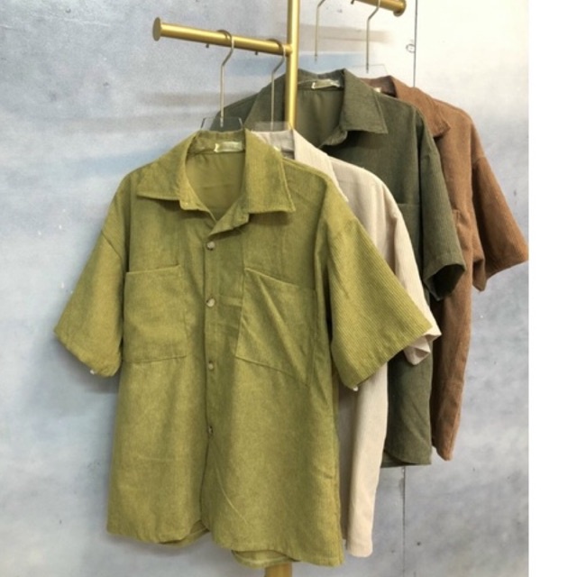 Áo sơ mi nhung tăm tay ngắn , Áo sơ mi ngắn tay freesize