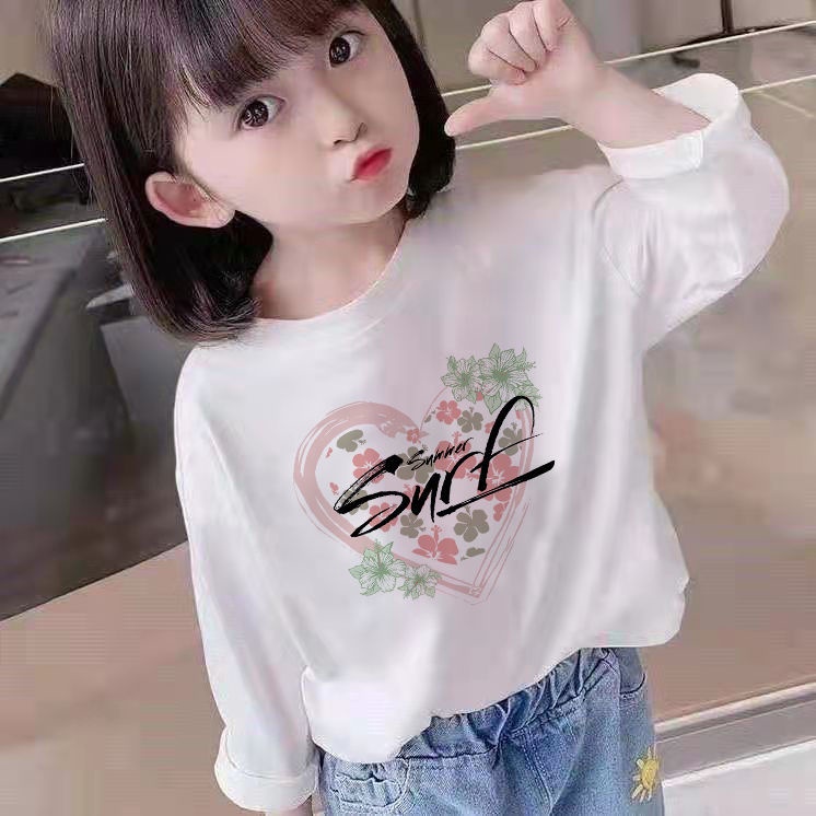 Áo Thun Trắng Tay Dài 100% Cotton Phong Cách Phương Tây Thời Trang Mới Dành Cho Bé Gái