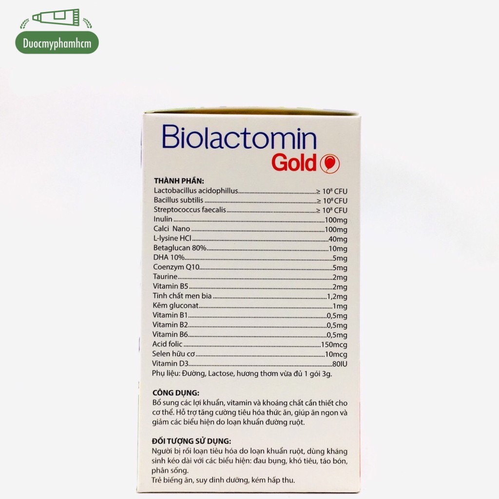 Cốm Biolactomin gold hỗ trợ tiêu hóa trẻ biếng ăn kém hấp thụ hộp 30 gói