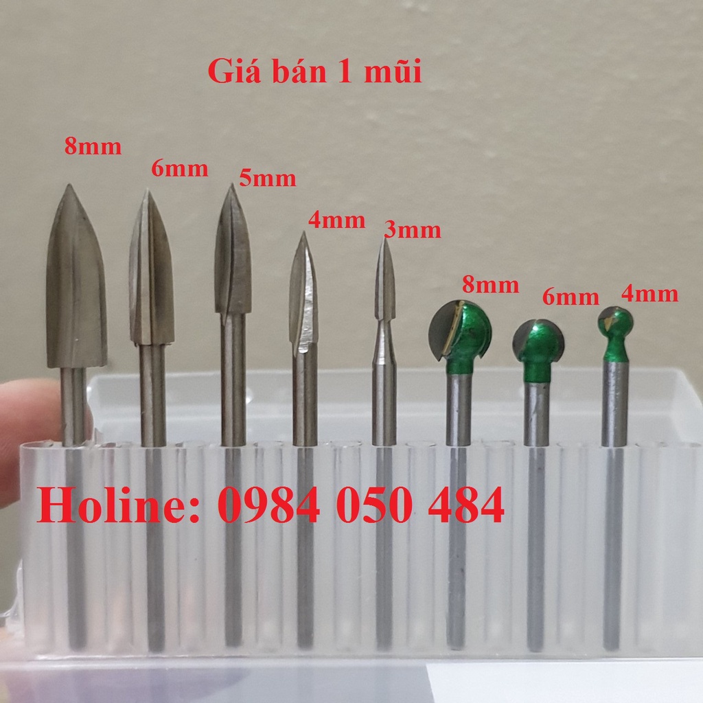mũi phá gỗ quả đào xanh trục 3mm - mũi phá 3 cạnh cán 3mm
