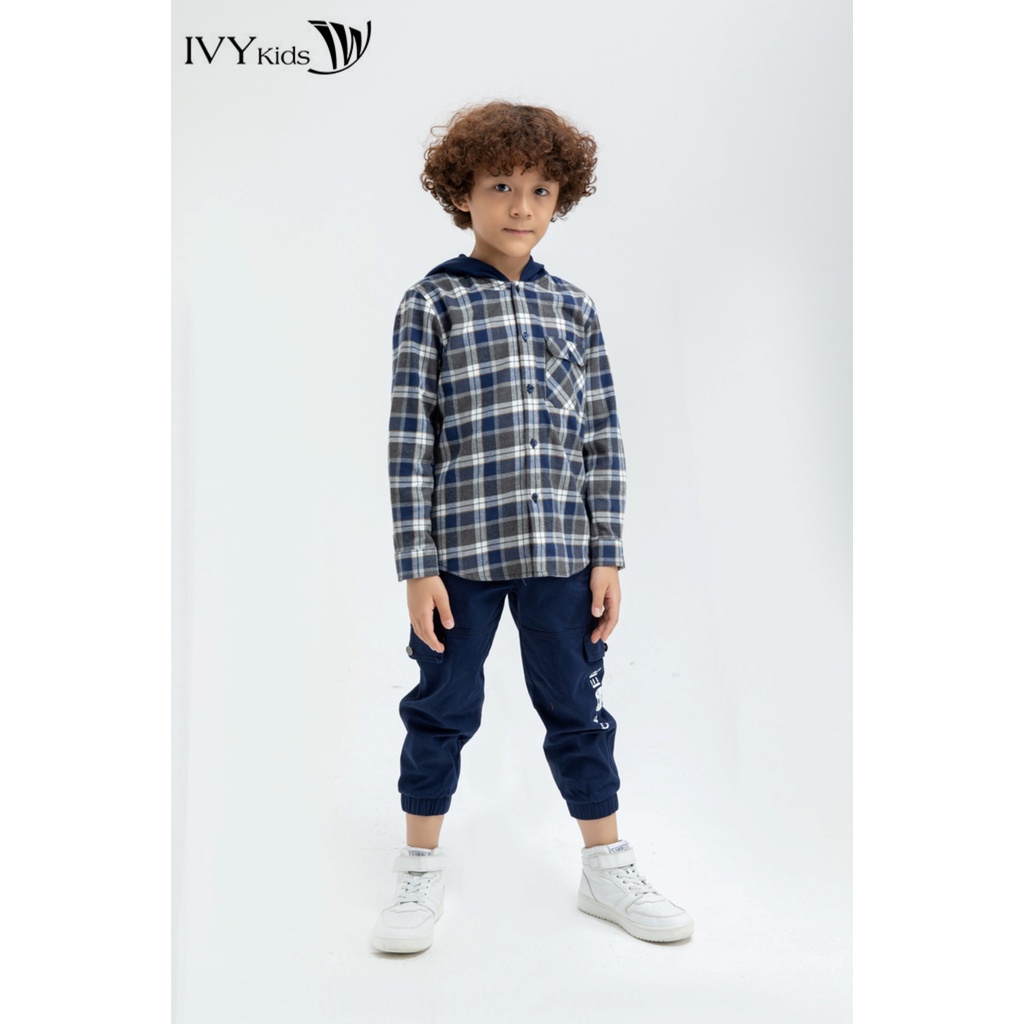 Áo sơ mi bé trai họa tiết kẻ IVY moda MS 17K1179
