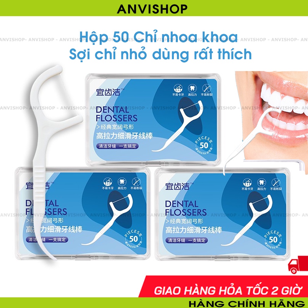 Tăm chỉ nha khoa 50 cái - Vệ sinh răng miệng Chăm sóc răng miệng Cho người niềng răng Người răng thưa
