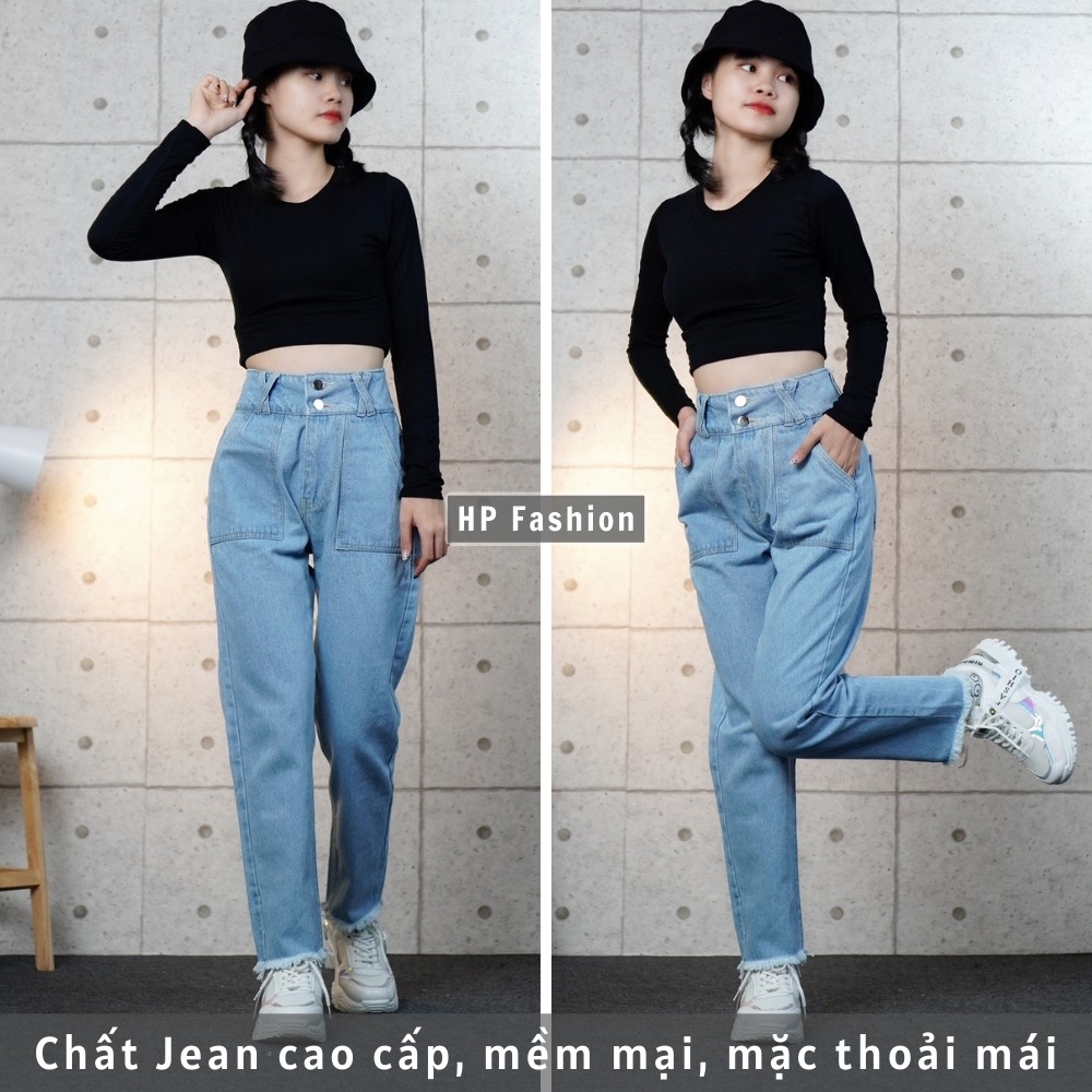 Quần baggy nữ ❤️ Quần jean cạp lưng cao 2 nút đai chữ X cá tính,chất bò dày dặn - QJ13