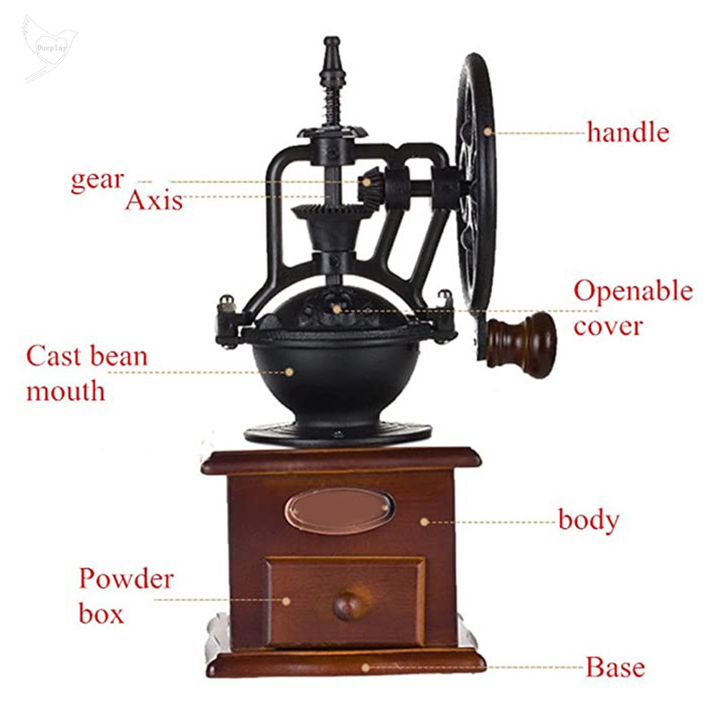 [d] Retro Manual Coffee Grinder Cast Iron Hand Crank Grinder Portable Coffee Bean Grinder