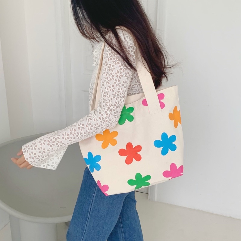 (TẶNG KÈM DEAL SHOCK ECOBAG 31K ) TÚI VẢi CANVAS IN HÌNH FLORAL BAG