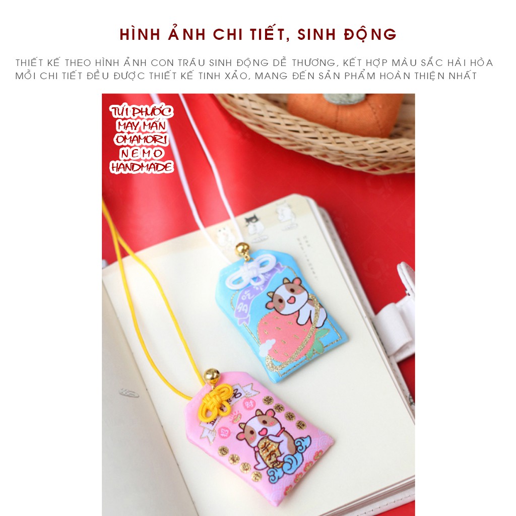 Túi may mắn Omamori hình Trâu dễ thương Nemo Handmade, Kèm Quà Tặng - OM4MTRAU