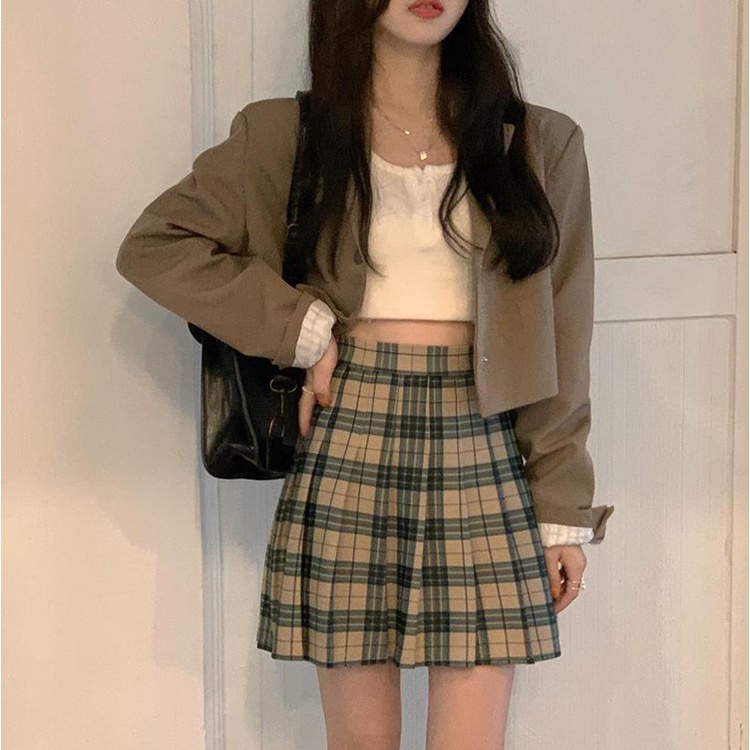 Chân váy caro xếp ly cạp cao hách dáng siêu cao phong cách hàn quốc hàng quảng châu | BigBuy360 - bigbuy360.vn