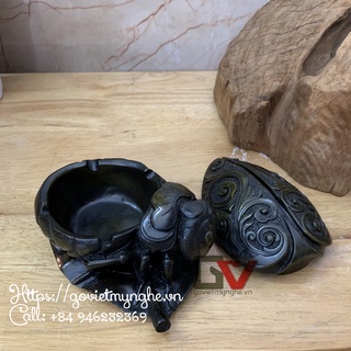 Gạt Tàn Thuốc Bằng Đá Hình Con Ve Sầu Trang Trí Nhà Cửa - Trang Trí Phòng Khách - Dài 17cm - Màu Nâu Đen