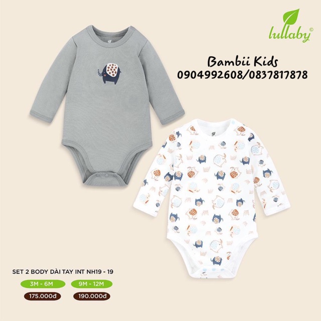 [LULLABY SALE] Set 2 bộ BODY chip Cotton dài tay sơ sinh/ bé trai/ bé gái