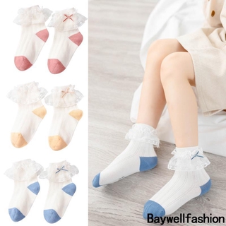 Đôi vớ cotton phối ren có diềm xếp nếp cho bé gái 0-5 tuổi