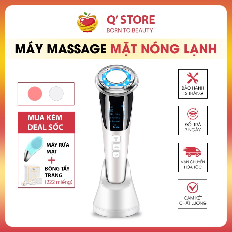 Máy massage mặt nóng lạnh ion, Máy đẩy sâu tinh chất điện di cao cấp Trẻ hóa da, giảm mụn Bảo Hành 6TH QStore