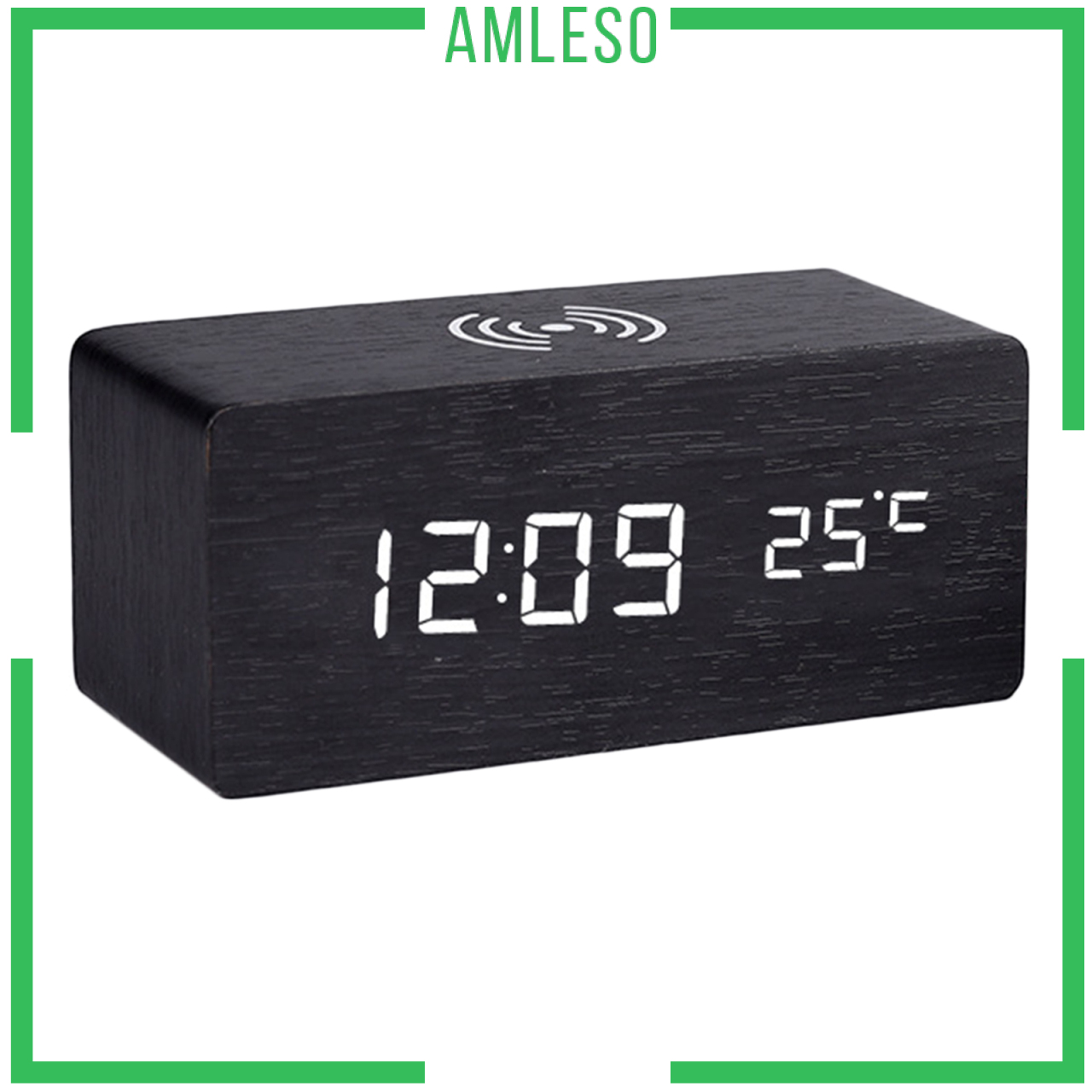 Digital Alarm Clock &amp; Wooden Electronic LED Time Display Temperature Detect