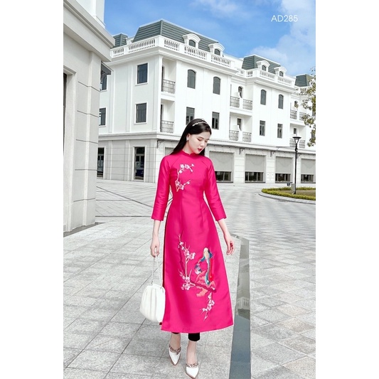Áo dài tafta hồng form đứng dáng