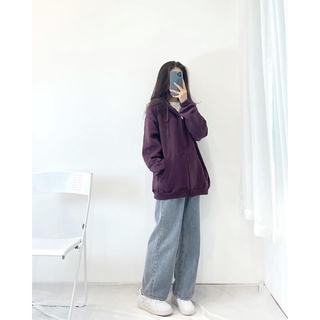 Ảnh thật) Áo khoác nỉ bông trơn KÉO KHOÁ có mũ basic | BigBuy360 - bigbuy360.vn