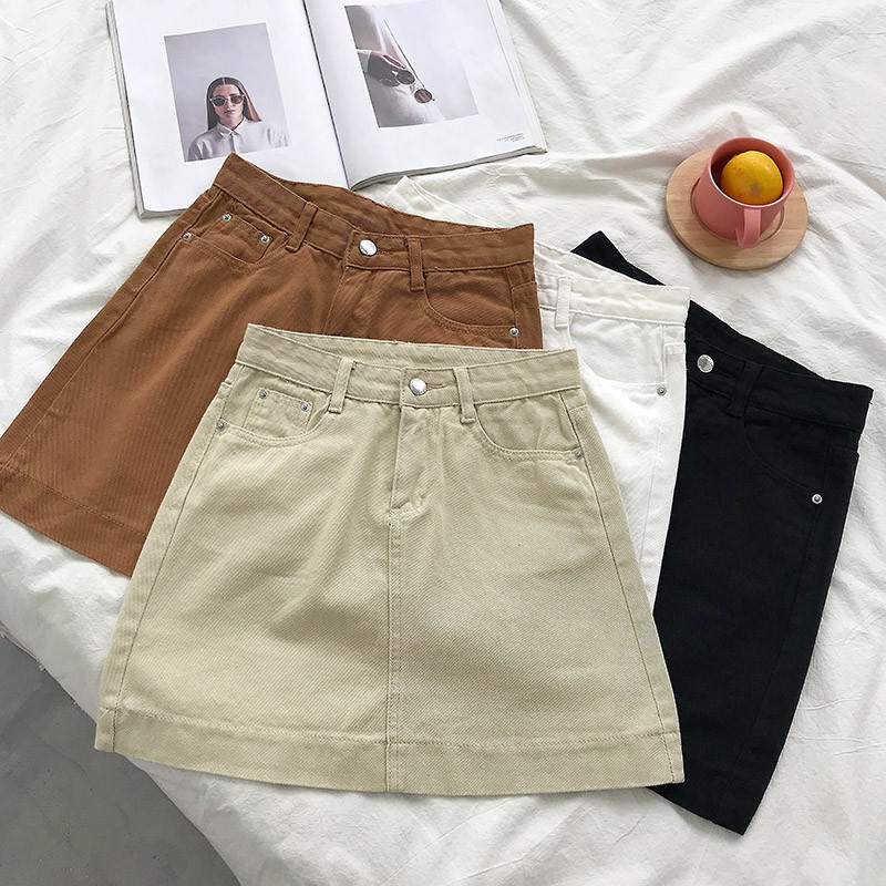 Chân Váy Kaki Jean Phom Chữ A Eo Cao_Nhiều Màu