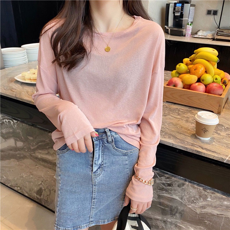 Áo Thun Tay Dài Chống Nắng Phong Cách Thời Trang Hàn Quốc Cho Nữ