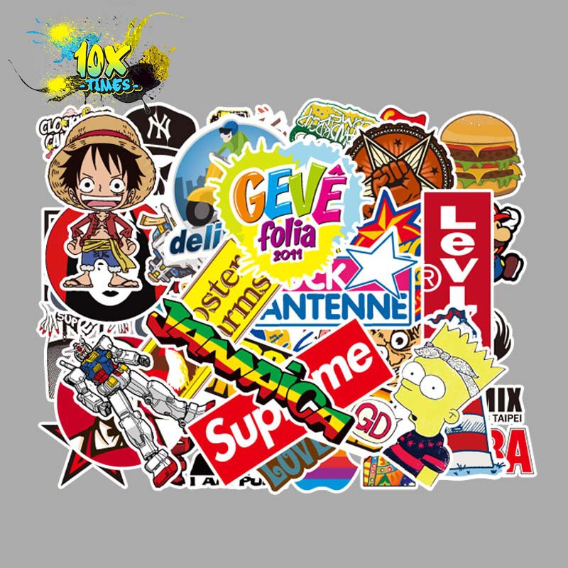 set 50 sticker mix các thương hiệu dán máy tính, điện thoại,lap top, sticker dán mũ bảo hiểm, valy phong cách