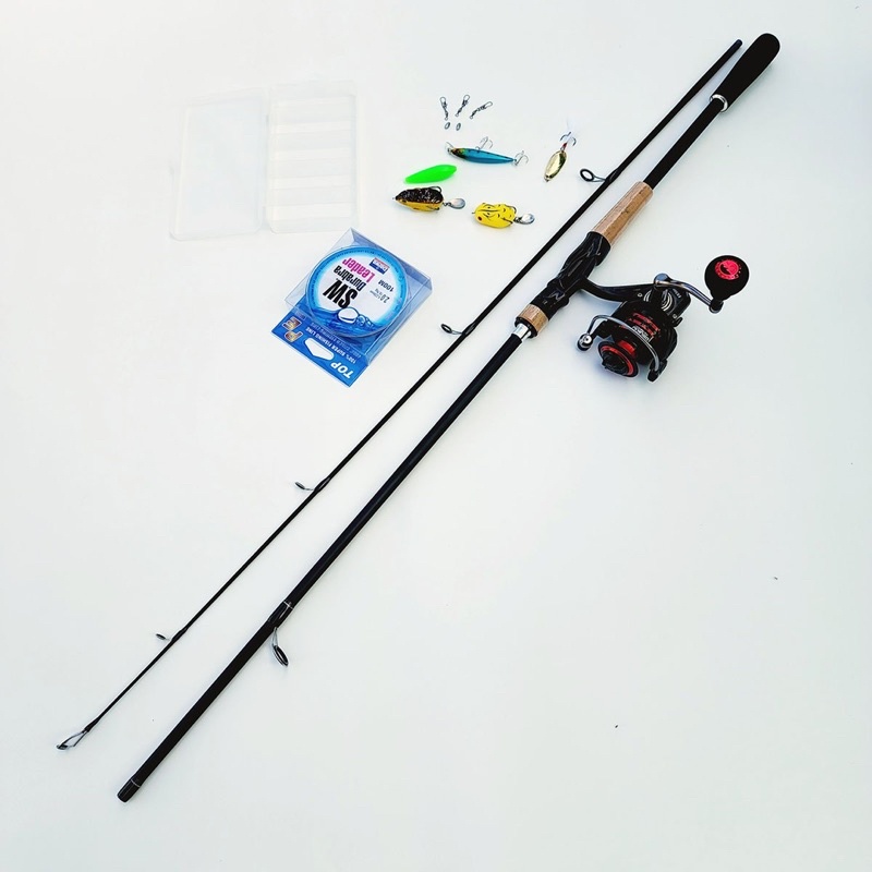 Bộ Cần câu lure đứng carbon Mantis máy câu Deukio Fs3000