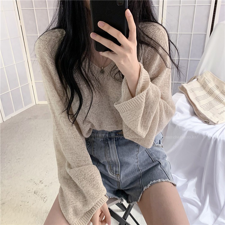 Áo Sweater Tay Dài Dáng Rộng Cổ Chữ V Đáng Yêu Hợp Thời Trang Cho Nữ