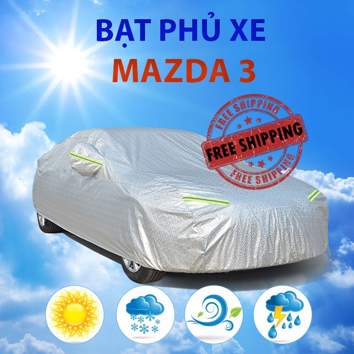 Bạt che phủ xe ô tô Mazda 3, Bạt trùm xe hơi 4 chỗ 5 chỗ cao cấp chất liệu vải PEVA cách nhiệt, chống nóng, chống thấm