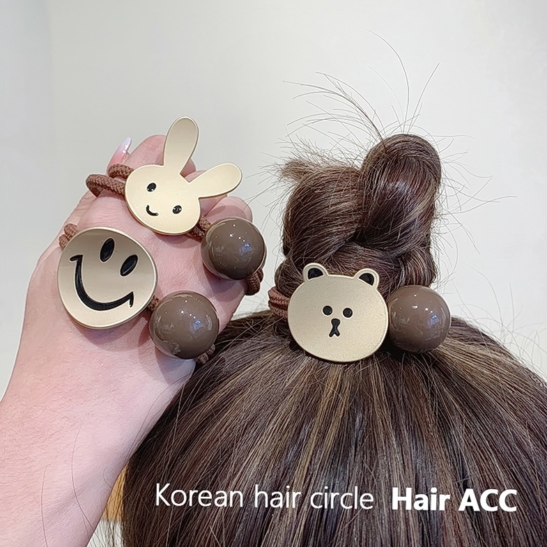 Dây buộc tóc cao su co giãn họa tiết mặt cười / gấu / thỏ đáng yêu