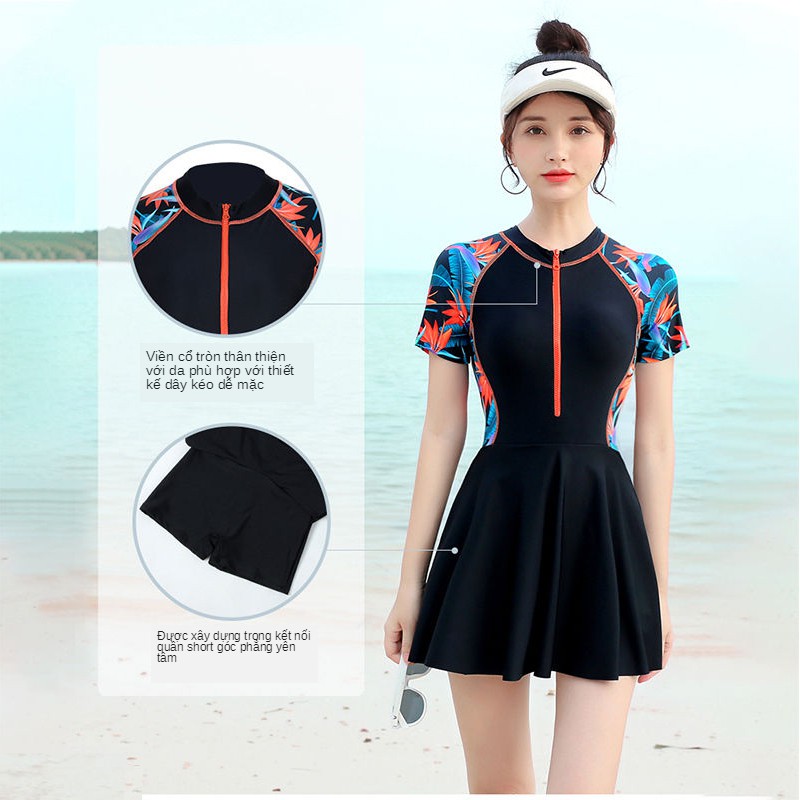 Womens Sexy Zipper Bigsize Korean Short Sleeve Sports One-piece Swimwear | BigBuy360 - bigbuy360.vn