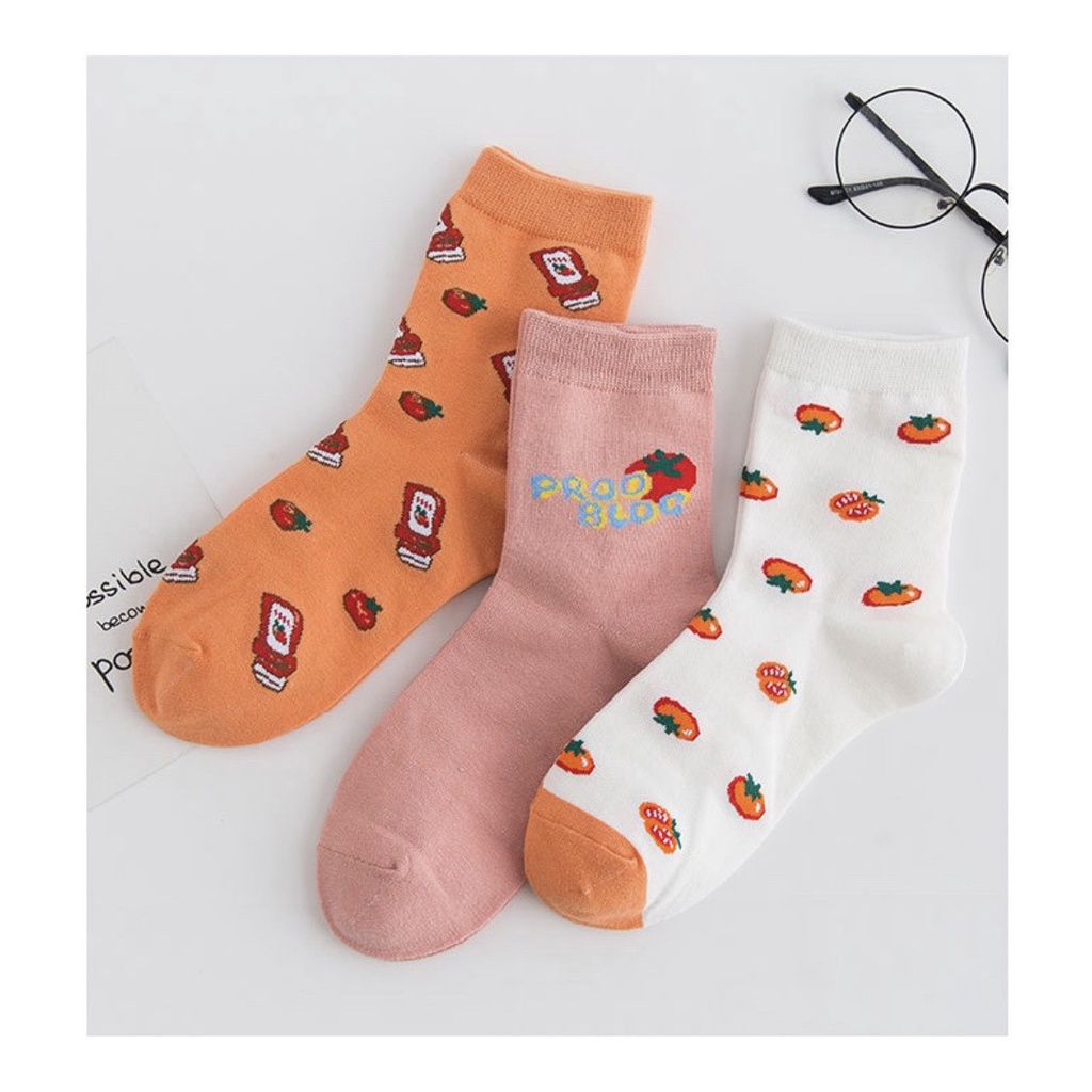 Set 3 đôi tất hoa quả Bivota vớ nữ cổ cao Hàn Quốc siêu xinh T118