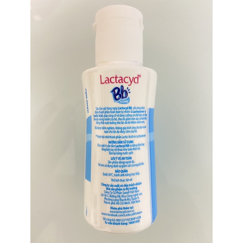  Sữa Tắm ,Gội An Toàn Cho Bé Lactacyd BB 60ml.Chính Hãng