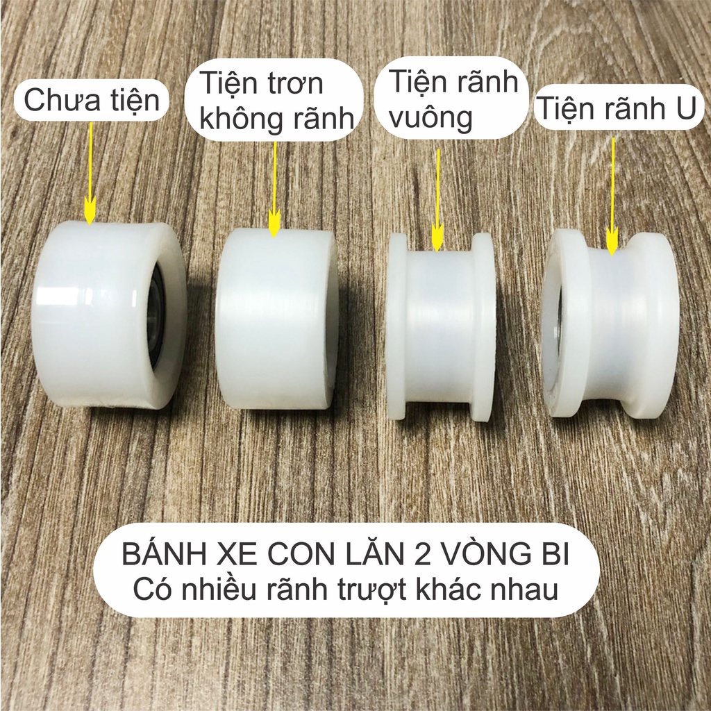 Bánh xe nhựa, bánh xe cửa lùa, Bánh xe thay thế kẹp treo cửa kính, bền, chịu lực lớn, chống mài mòn - đường kính 42mm