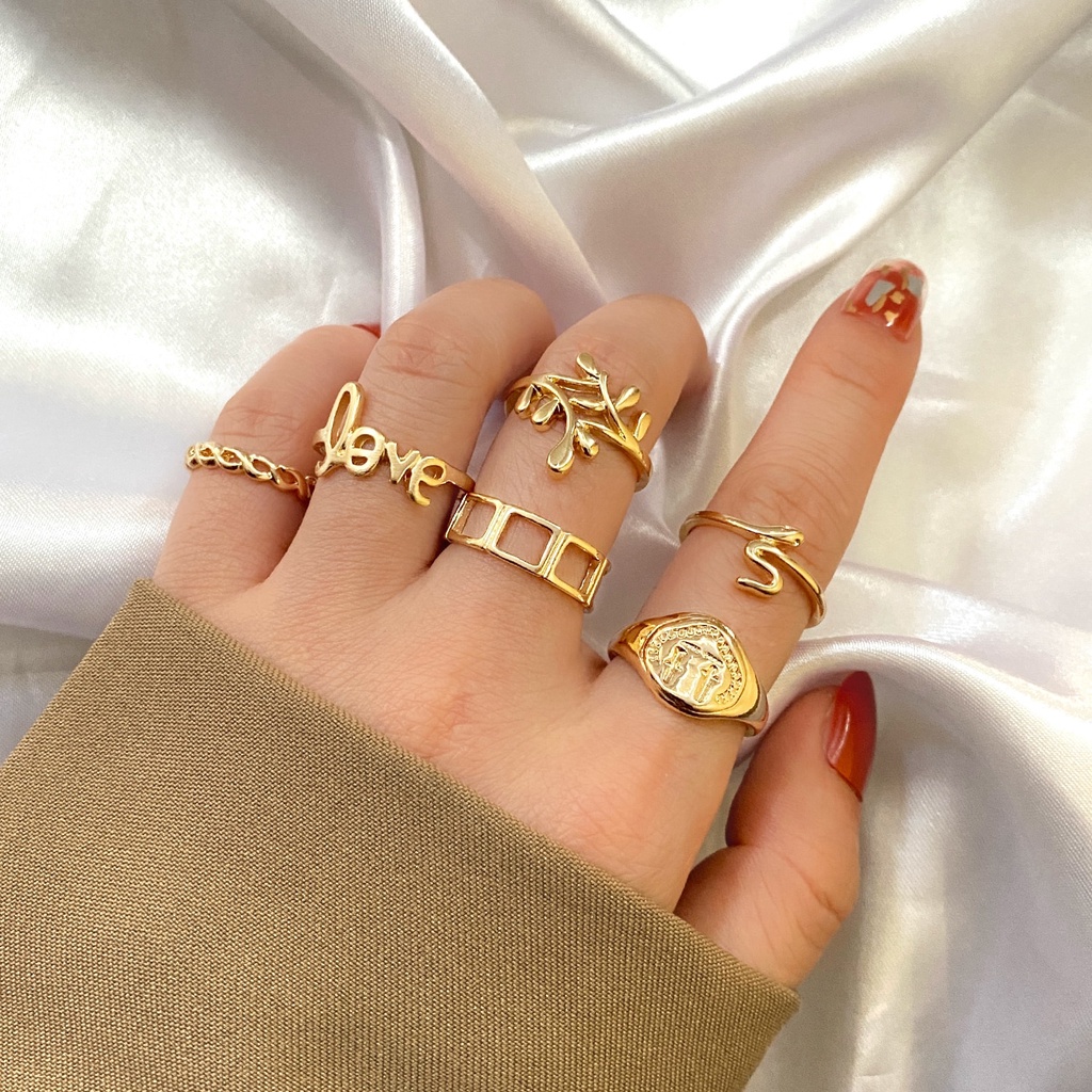 Nhẫn Thời Trang Màu Vàng Kim/Bạc Nhiều Kiểu Dáng Retro Phong Cách Hàn Quốc Cho Nam Và Nữ