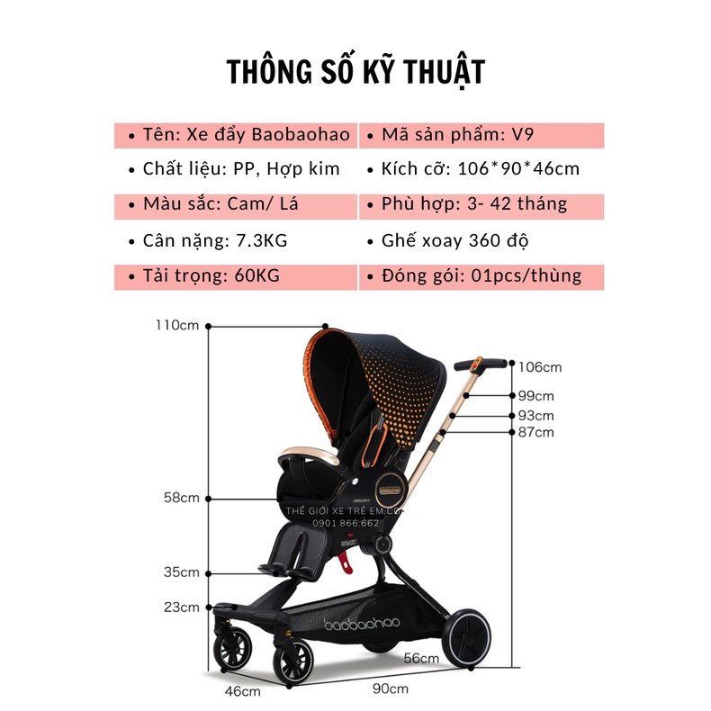 Xe đẩy cho bé Baobaohao V9